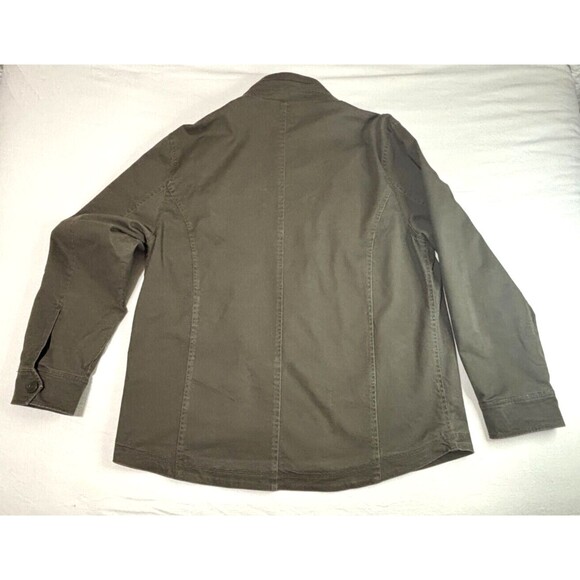 Flag Anthem Olive Mock Neck Trucker Military Shirt Jacket Zip Up Hidden Button - Picture 13 of 16